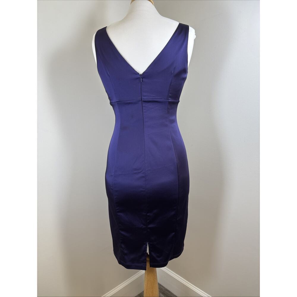 Calvin Klein Royal Purple Dark Romantic Whimsigoth Satin Ruched Stretch Dress 6 - Picture 4 of 14